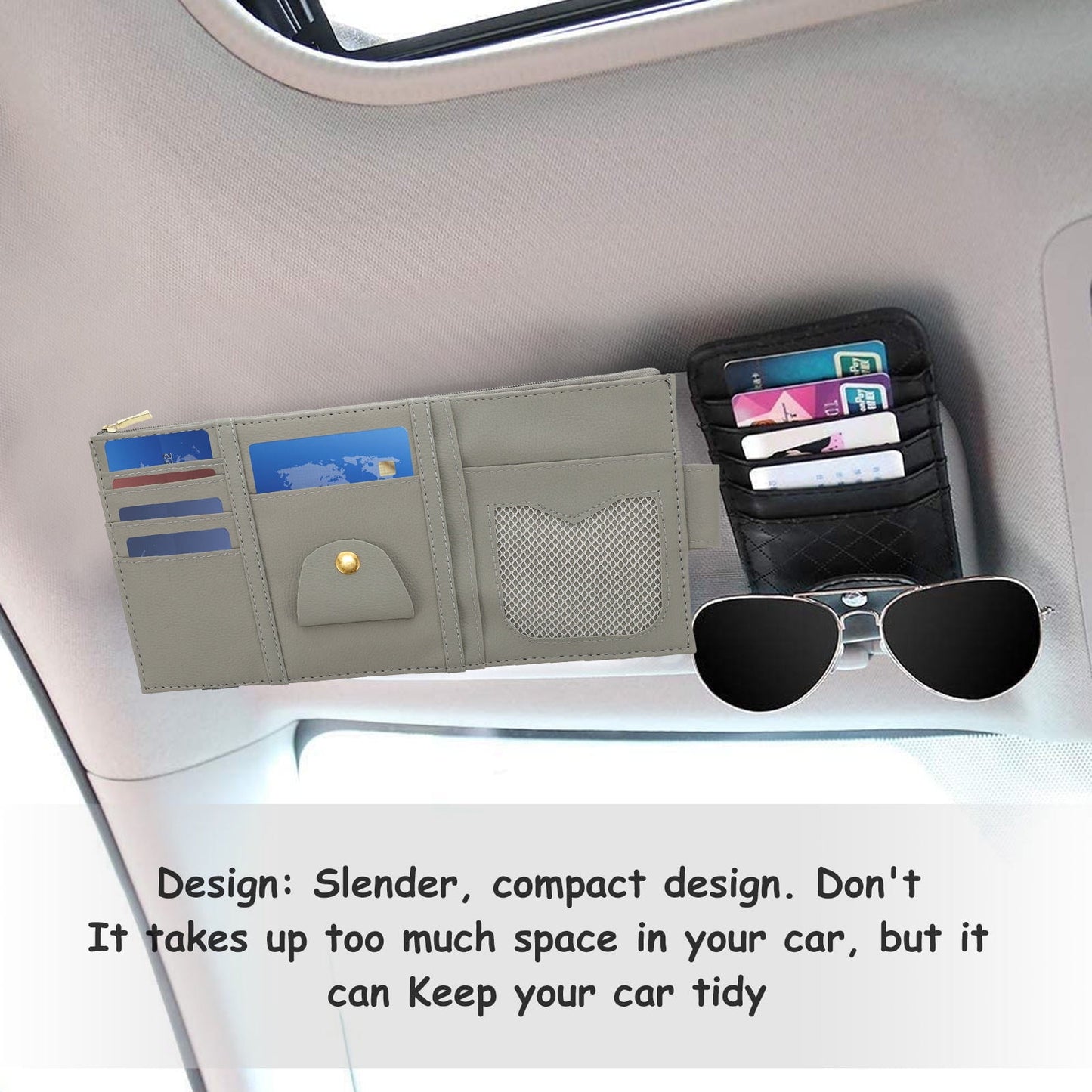 Worgeous ID Storage Bag Visor Organizer Sun Automotive Car Pocket Grey