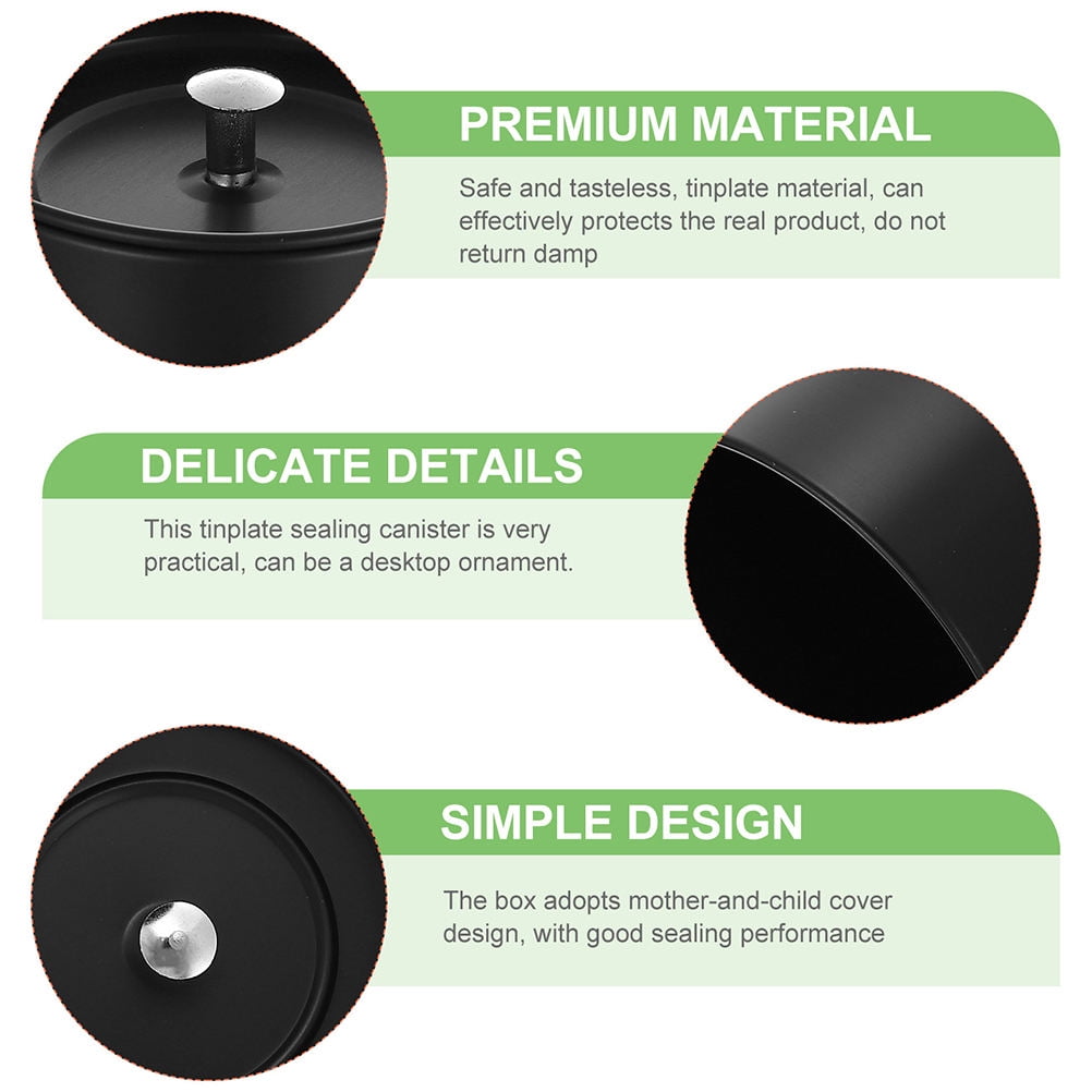 SWETRACE Small Metal Container Tea Canister Tinplate Black 2Pcs 4.72x2.95x2.95in