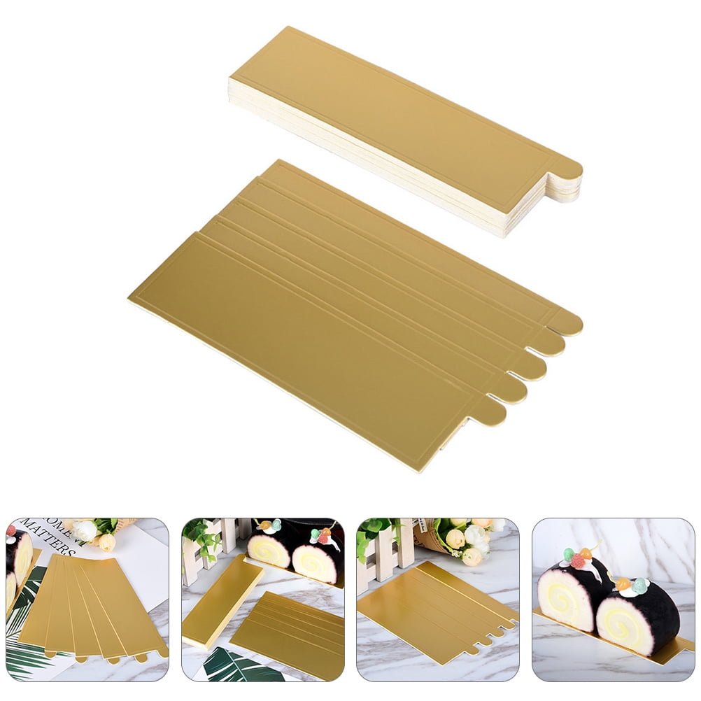 Worgeous 100Pcs Gold Rectangular Paper Cake Serving Trays with Mousse Bottom Plate Cardboard