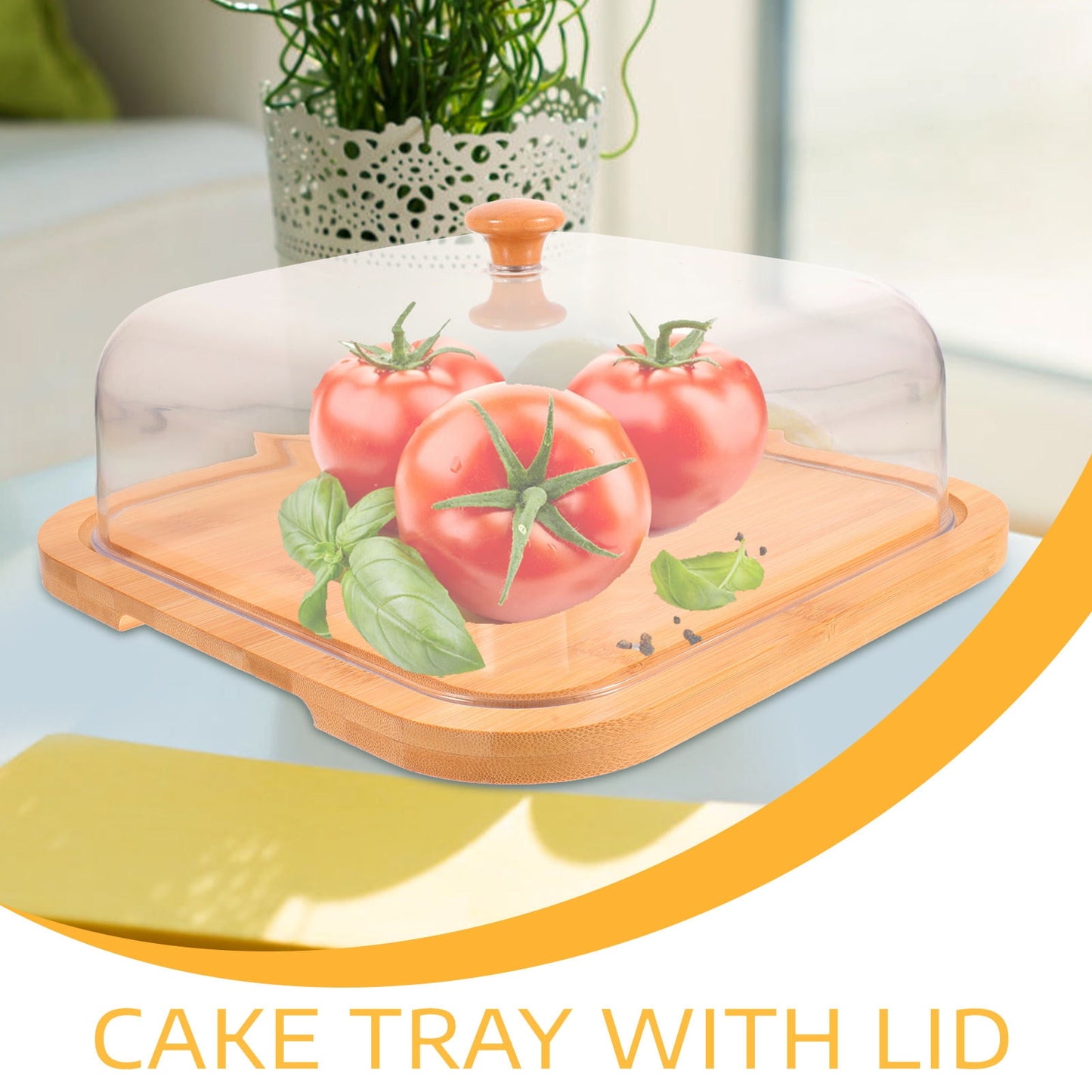 SWETRACE Bamboo Cake Serving Set Food Cover With Elegant Design For Set 10.2X10.2X5.1In