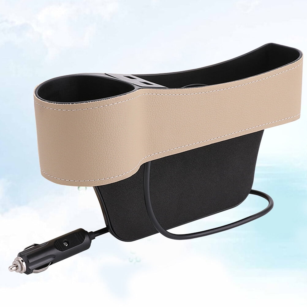 Masteelf Car Seat Gap Storage Box 1Set Beige Leather with Car Seat Slide Filler for Drivers