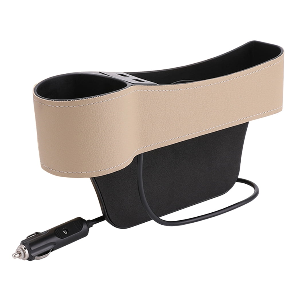 Masteelf Car Seat Gap Storage Box 1Set Beige Leather with Car Seat Slide Filler for Drivers