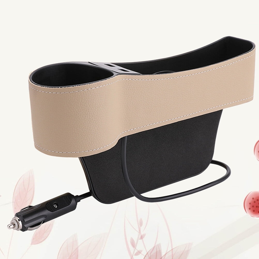 Masteelf Car Seat Gap Storage Box 1Set Beige Leather with Car Seat Slide Filler for Drivers