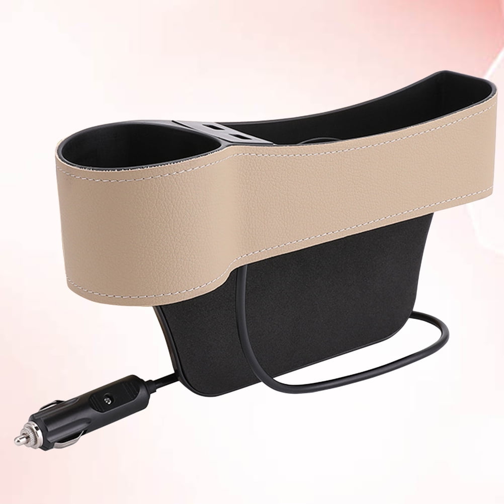 Masteelf Car Seat Gap Storage Box 1Set Beige Leather with Car Seat Slide Filler for Drivers