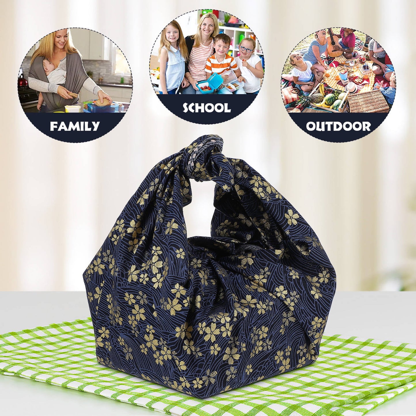 SWETRACE Square Japanese Style Wrapping Cloth Blue 1Pack 27.6x27.6in