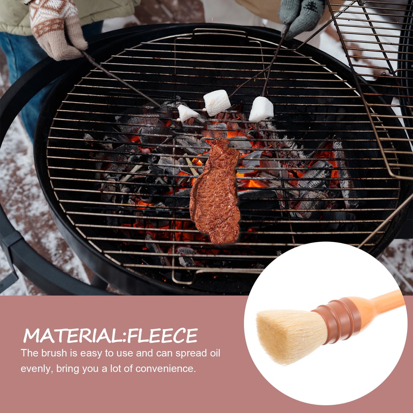 SWETRACE 1Set Round Bristles Basting Brush Baking Basting Brush for Outdoor Use