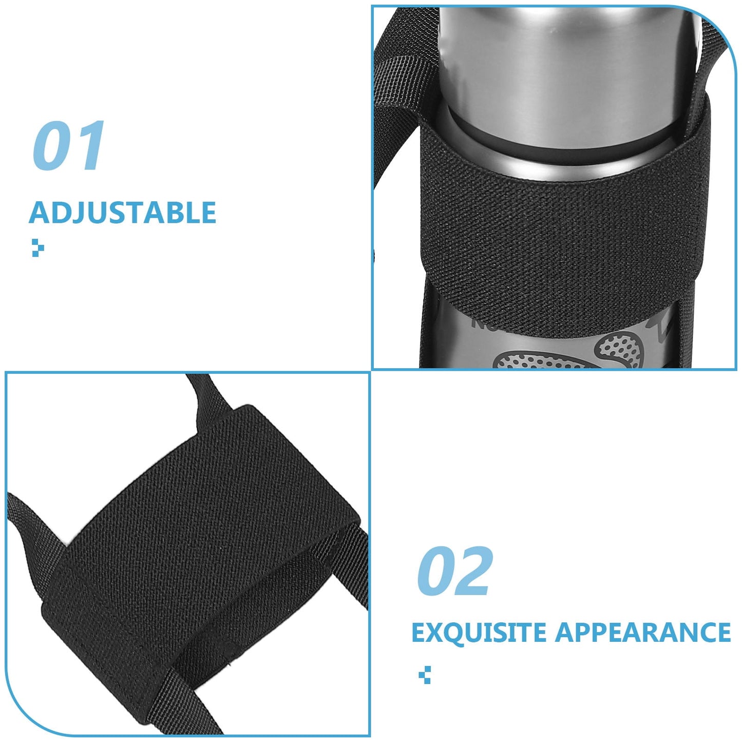 SWETRACE 1Set Adjustable Strap for Water Bottle in Black Polyester Ideal for Outdoor Activities 27.51X4.13X0.39in