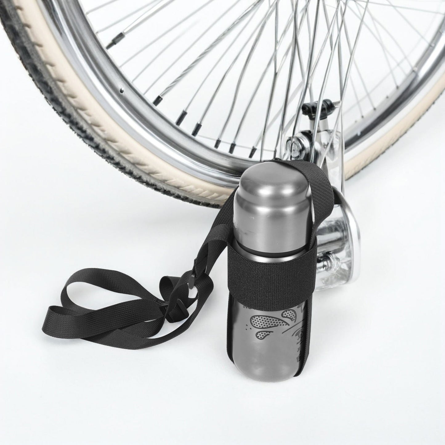 SWETRACE 1Set Adjustable Strap for Water Bottle in Black Polyester Ideal for Outdoor Activities 27.51X4.13X0.39in