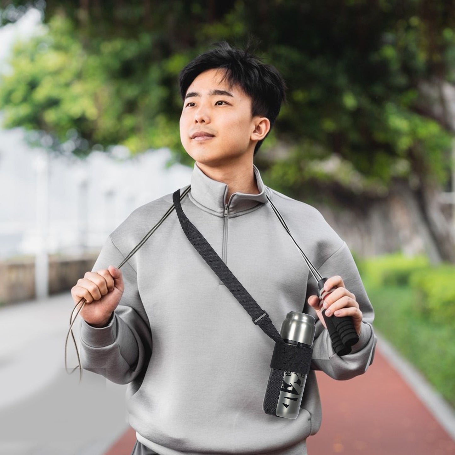 SWETRACE 1Set Adjustable Strap for Water Bottle in Black Polyester Ideal for Outdoor Activities 27.51X4.13X0.39in