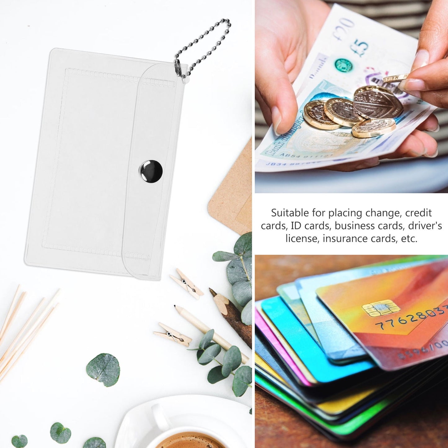 SWETRACE 1Set Compact Coin Purse Square Transparent PVC for Keychain and Outdoor Use by Students and Teens