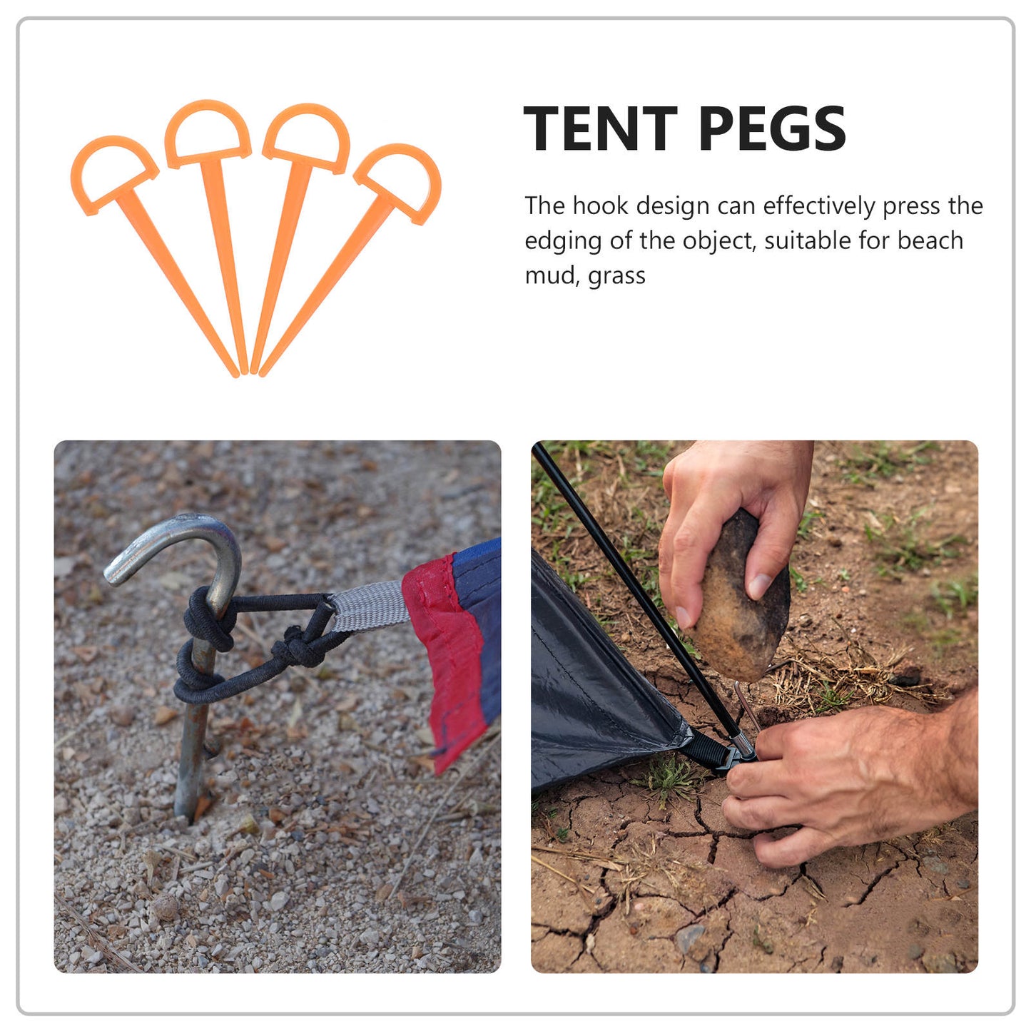 SWETRACE 4Pcs Ground Stakes in Orange Plastic for Tents and Outdoor Gear 3.5in