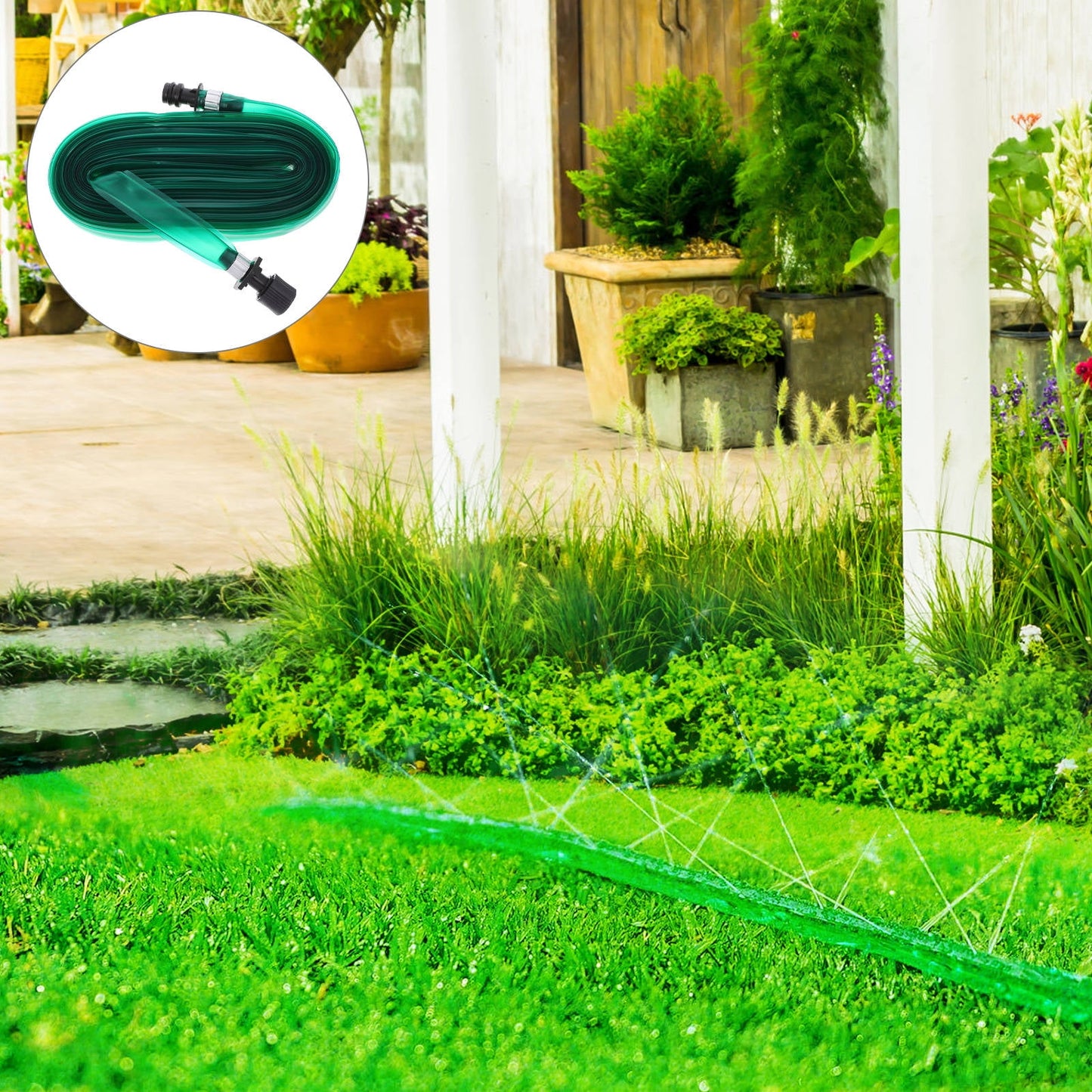 SWETRACE Hose With Holes Flat Soaker Hose Sprinkler Green PVC 1Pcs for Outdoor Irrigation
