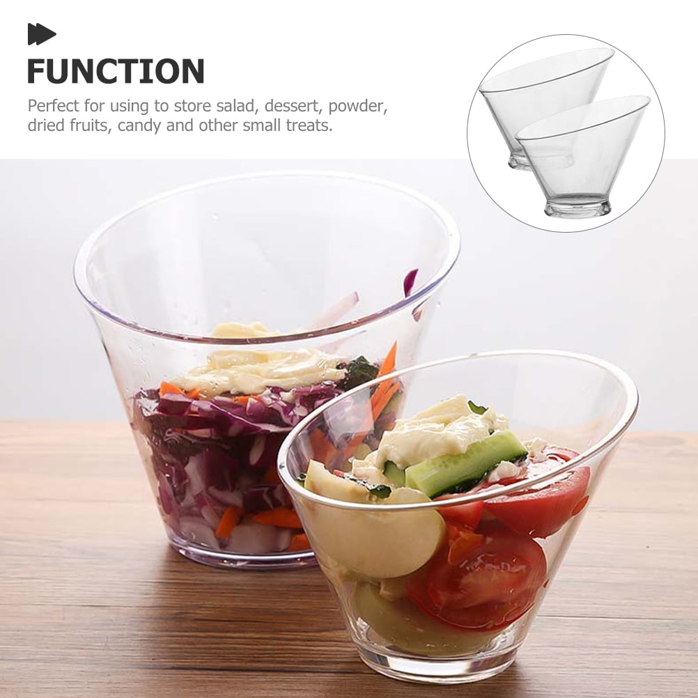 SWETRACE 2Pcs Plastic Dessert Bowls for Food Serving Clear and Portable