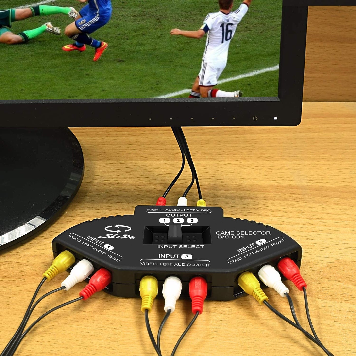 3 Way Port RCA Audio and Video Composite AV Switcher Selector Distribution Switch Box (3 Input 1 Output) for Wii, Xbox, DVD, PS2, Cable Box