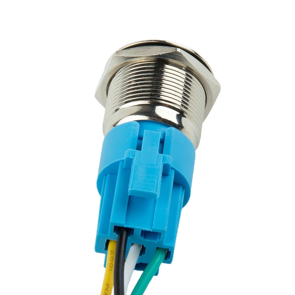 19Mm Latching Push Button Switch 12V Dc On Off Stainless Steel Led Self-Locking Green