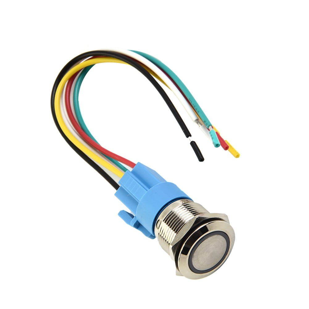 19Mm Latching Push Button Switch 12V Dc On Off Stainless Steel Led Self-Locking Green White