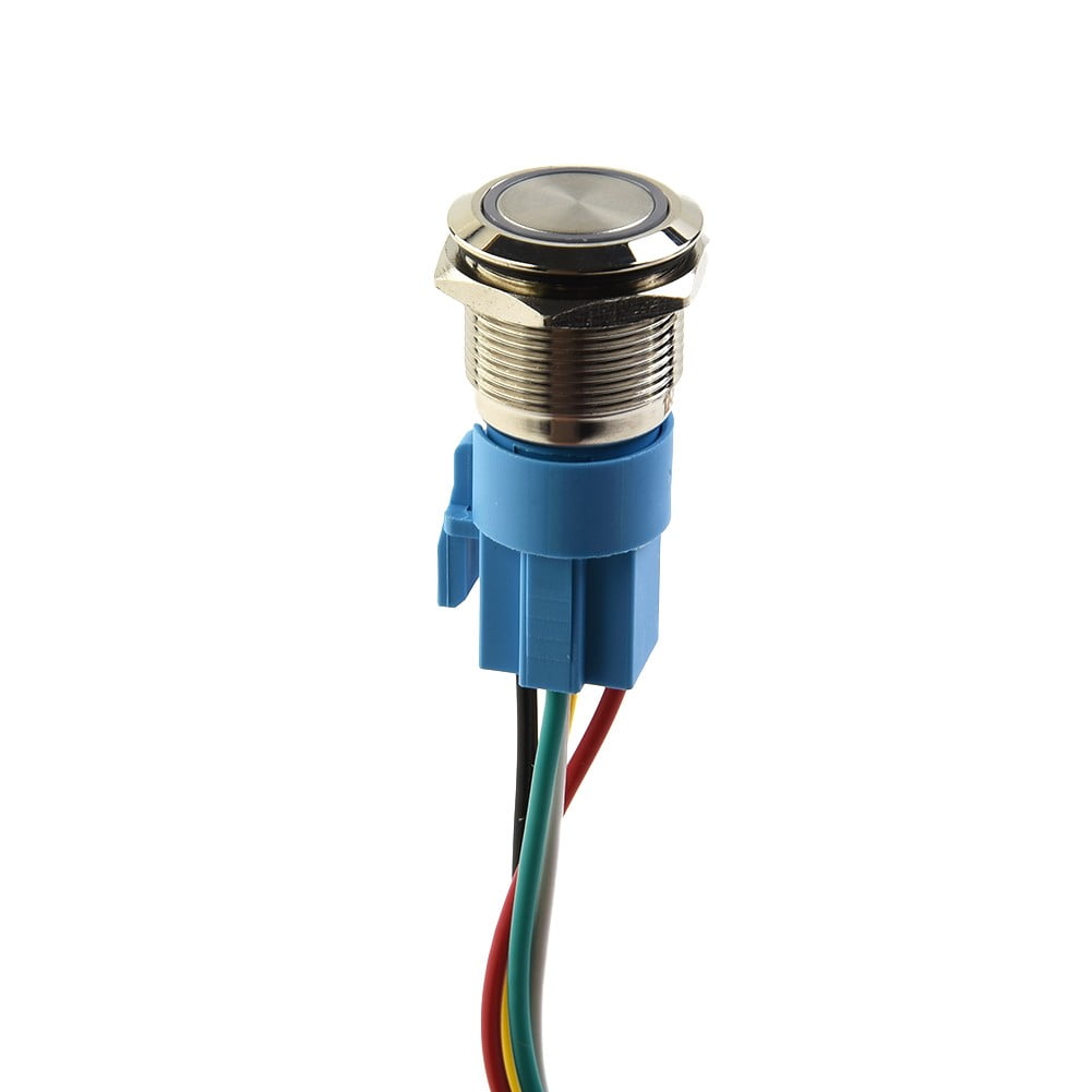 19Mm Latching Push Button Switch 12V Dc On Off Stainless Steel Led Self-Locking Green White