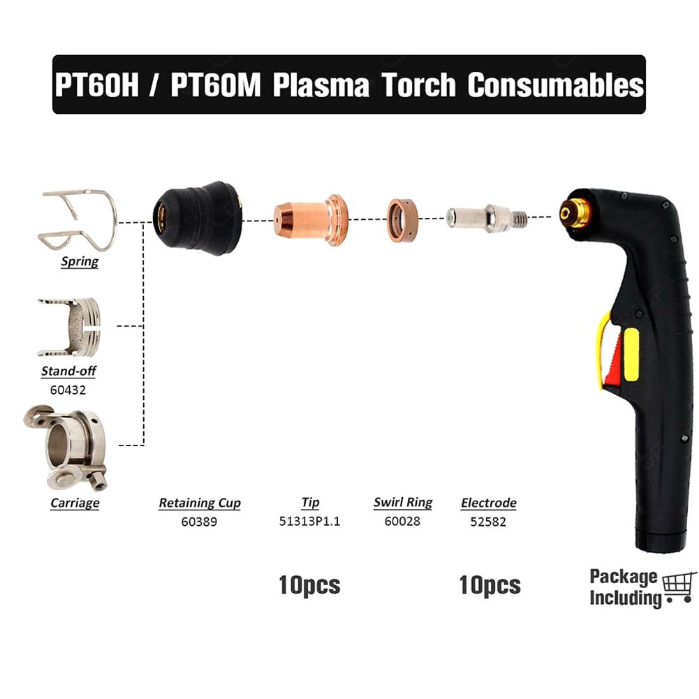 20Pcs Plasma Electrode Mt52582 Tips Nozzles Mt51313P1.1 For Pt60 Cutting Torch