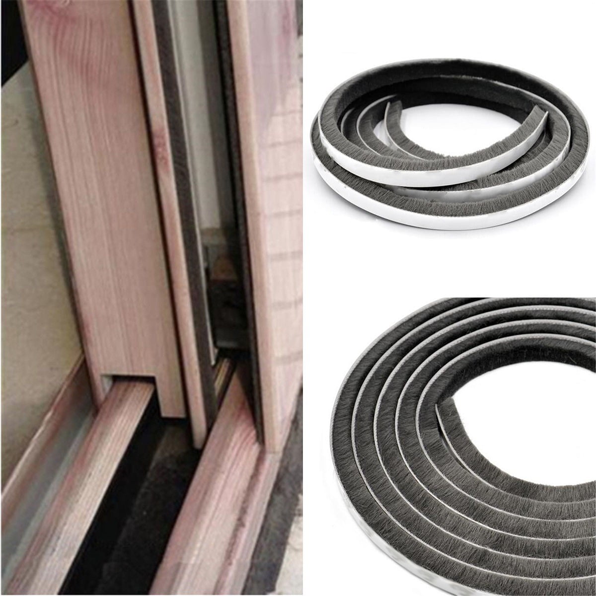 Decor Bottom Bristle Pile Seal Film Door Draught Excluder Brush Weather Strip 10M 5/9/15/23Mm Diy Home High Quality White 9×5Mm Grey