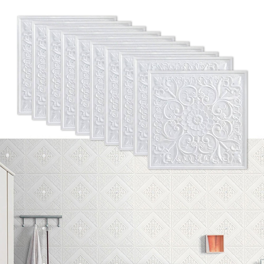 1PC 1/10pc 3D Tile Brick Wall Sticker Self-adhesive Foam Panel Stickers Living Room Bedroom Ceiling Wall Stickers Home Decoration Smile Home