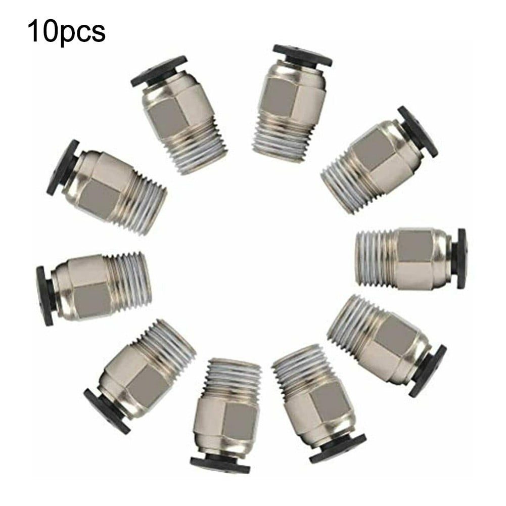 10Pcs Pc4-M10 External Thread Straight Pneumatic Connector Stainless Steel Ptfe Tube Push In Quick Fitting Connectors Extruders Smile Home