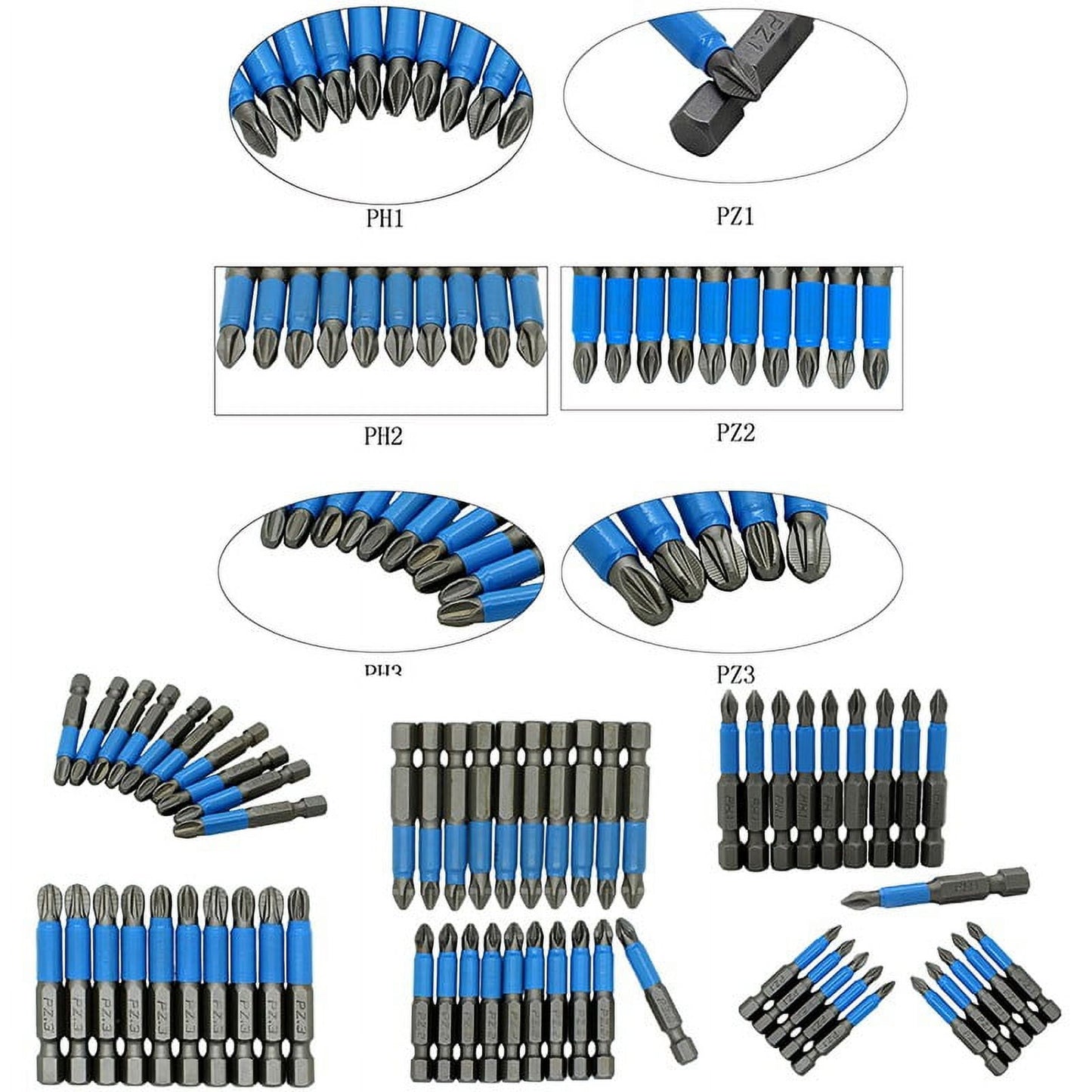 10Pcs Magnetic Anti Skid Electric Screwdriver Bits Alloy Steel 50Mm Cross Screw Driver Tools Set Ph1 Ph2 Ph3 Pz1 Pz2 Pz3 Pz1 Smile Home Pz1