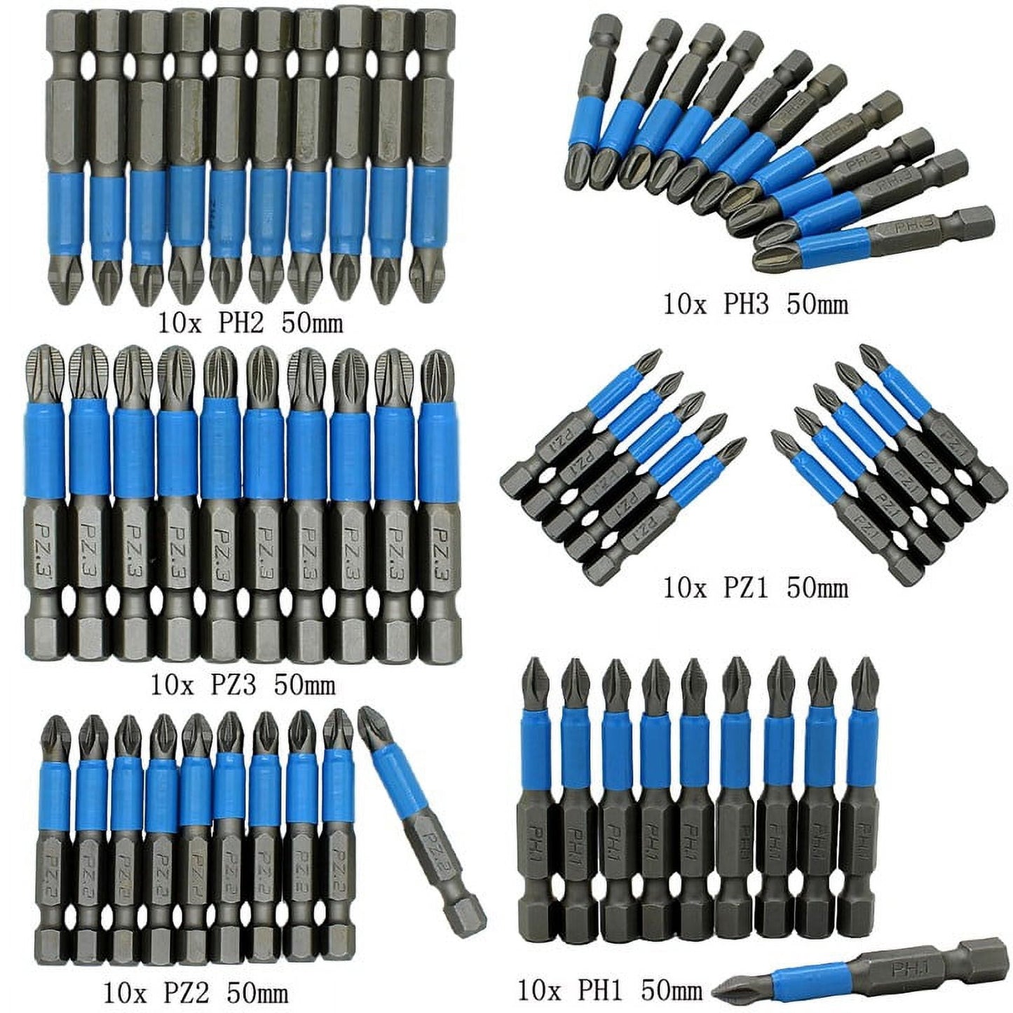 10Pcs Magnetic Anti Skid Electric Screwdriver Bits Alloy Steel 50Mm Cross Screw Driver Tools Set Ph1 Ph2 Ph3 Pz1 Pz2 Pz3 Pz1 Smile Home Pz1