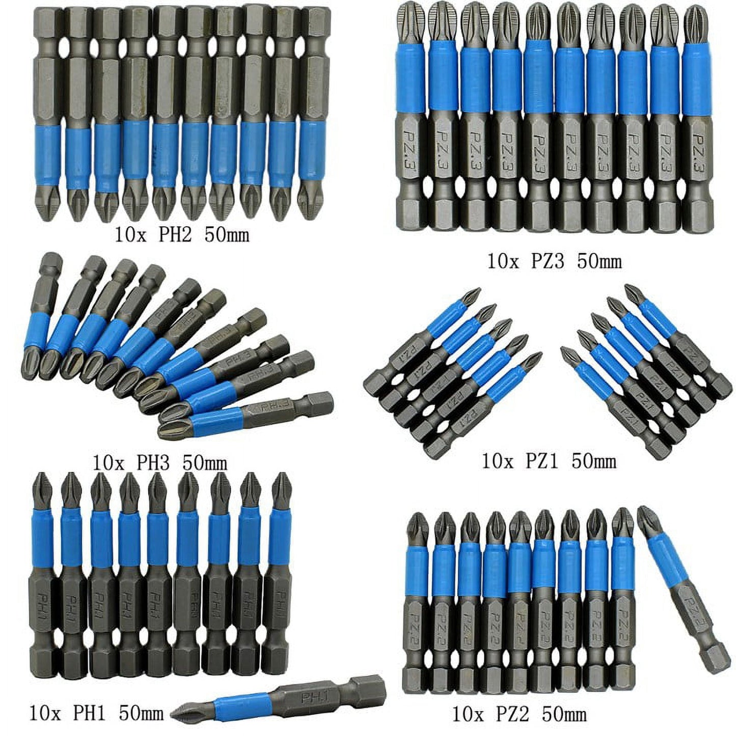 10Pcs Magnetic Anti Skid Electric Screwdriver Bits Alloy Steel 50Mm Cross Screw Driver Tools Set Ph1 Ph2 Ph3 Pz1 Pz2 Pz3 Pz1 Smile Home Pz1