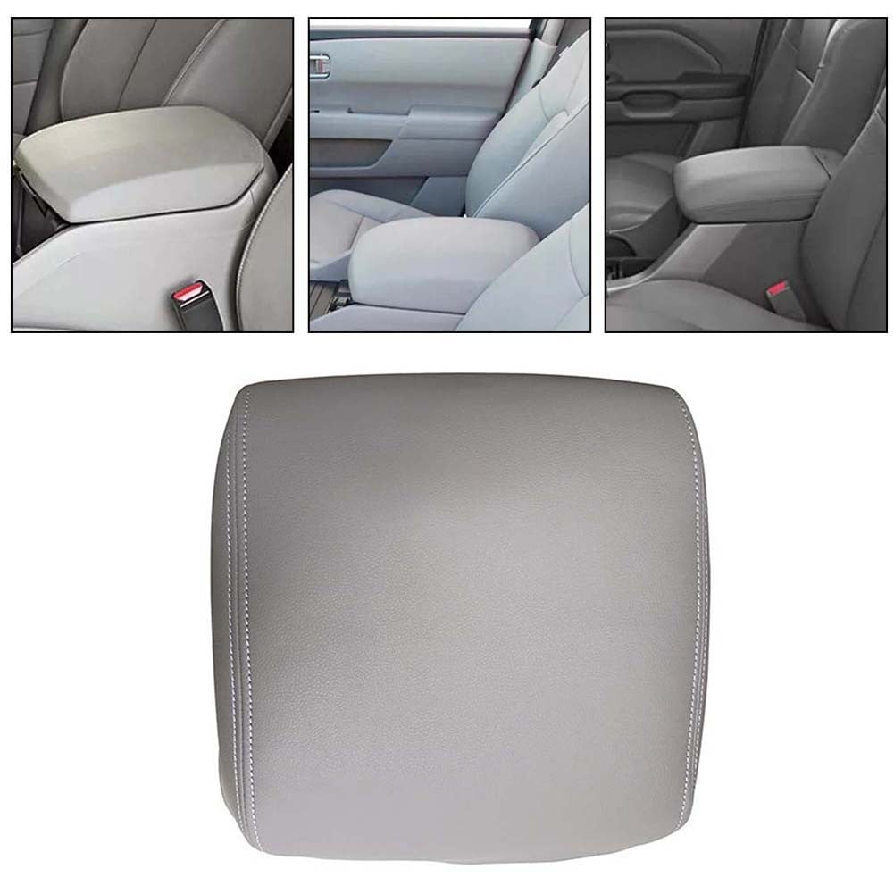 For Honda For Pilot 2009-2015 Leather Center Console Lid Armrest Cover Microfiber Protective Skin Gray