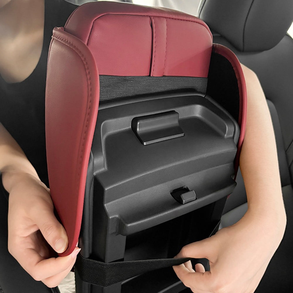 Car Armrest Cushion With 2 Cup Holder And Side Pocket Pu Leather Beige