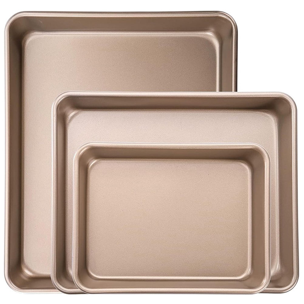 2-Pack Carbon Steel Baking Trays For Oven Rectangular Non-Stick Flat Bottom Baking Sheets For Cookies Cakes Roasting Vegetables Rose Gold B