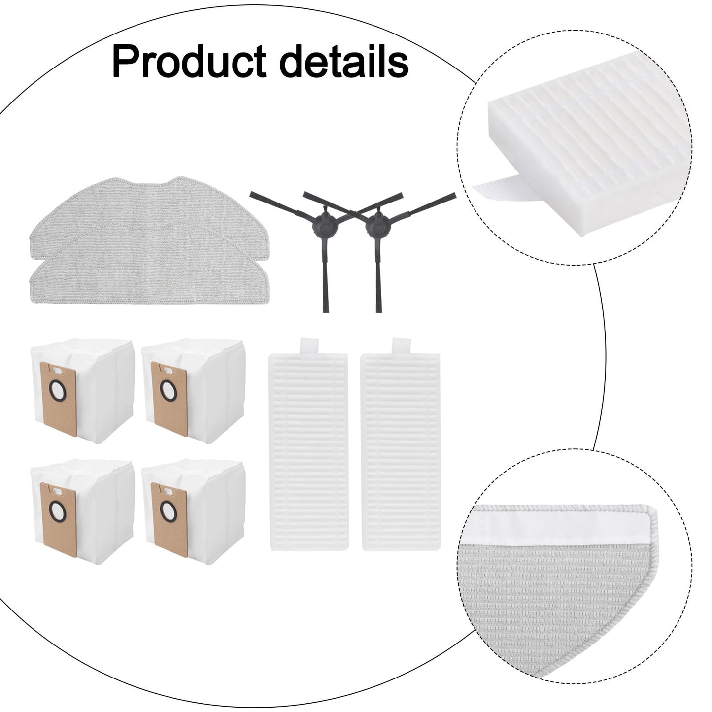 Tapo Vacuum Replacement Side Brush Kit For Rv30 Max/Rv30 Max Plus/Rv20 Max/Rv20 Max Plus - Includes 2 Brushes 2 Filters 2 Mop Cloths & 4 Dust Bags