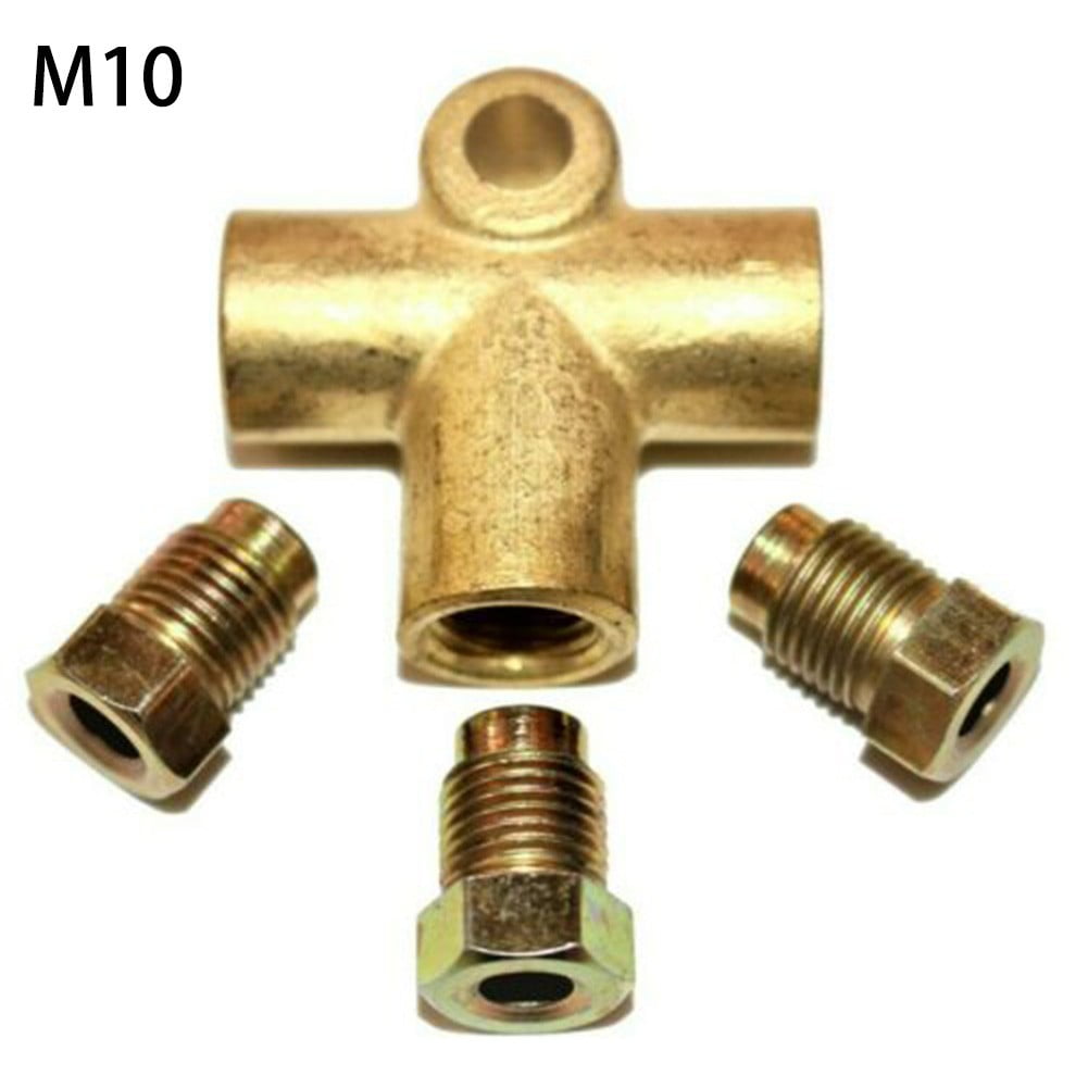 Copper 3-Way Brake Pipe T Piece Tee Fitting With 3 M10 Male Short Nuts For 3/16" Metric Brake Hose Union Automotive Car Truck Parts