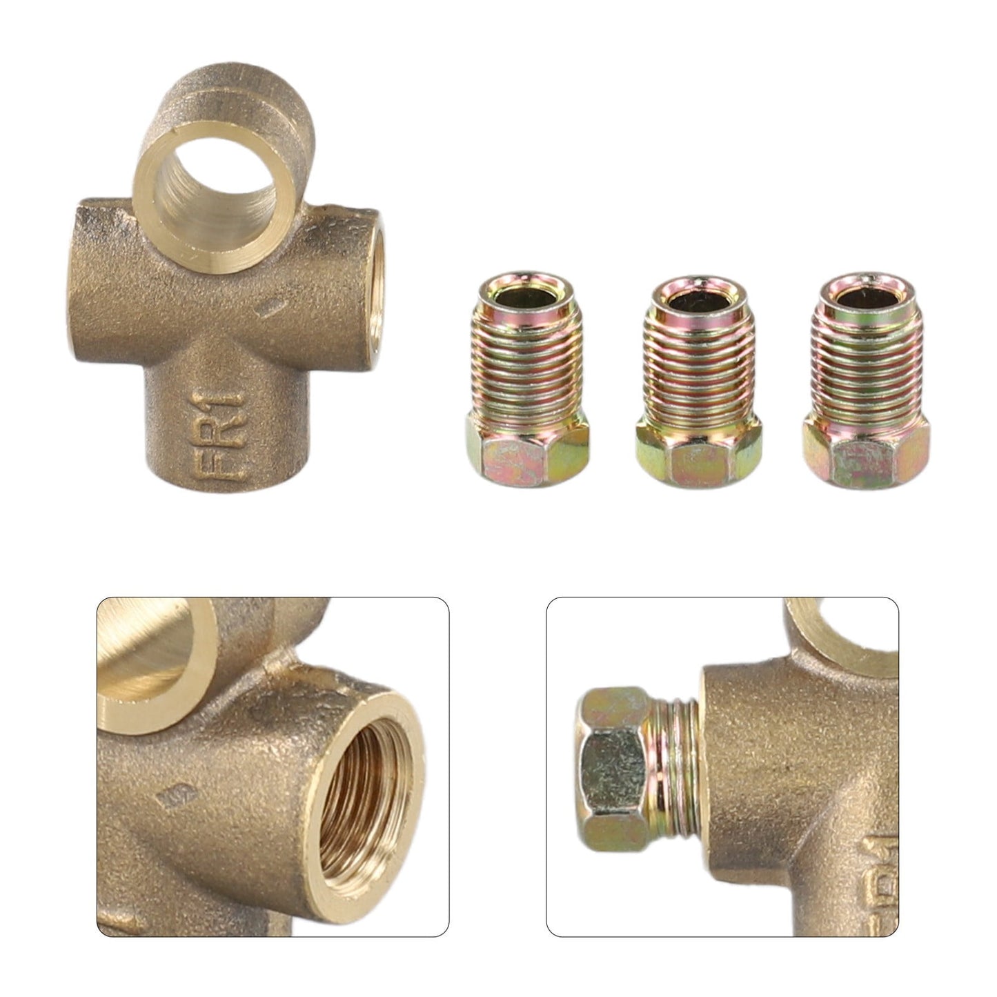 Copper 3-Way Brake Pipe T Piece Tee Fitting With 3 M10 Male Short Nuts For 3/16" Metric Brake Hose Union Automotive Car Truck Parts