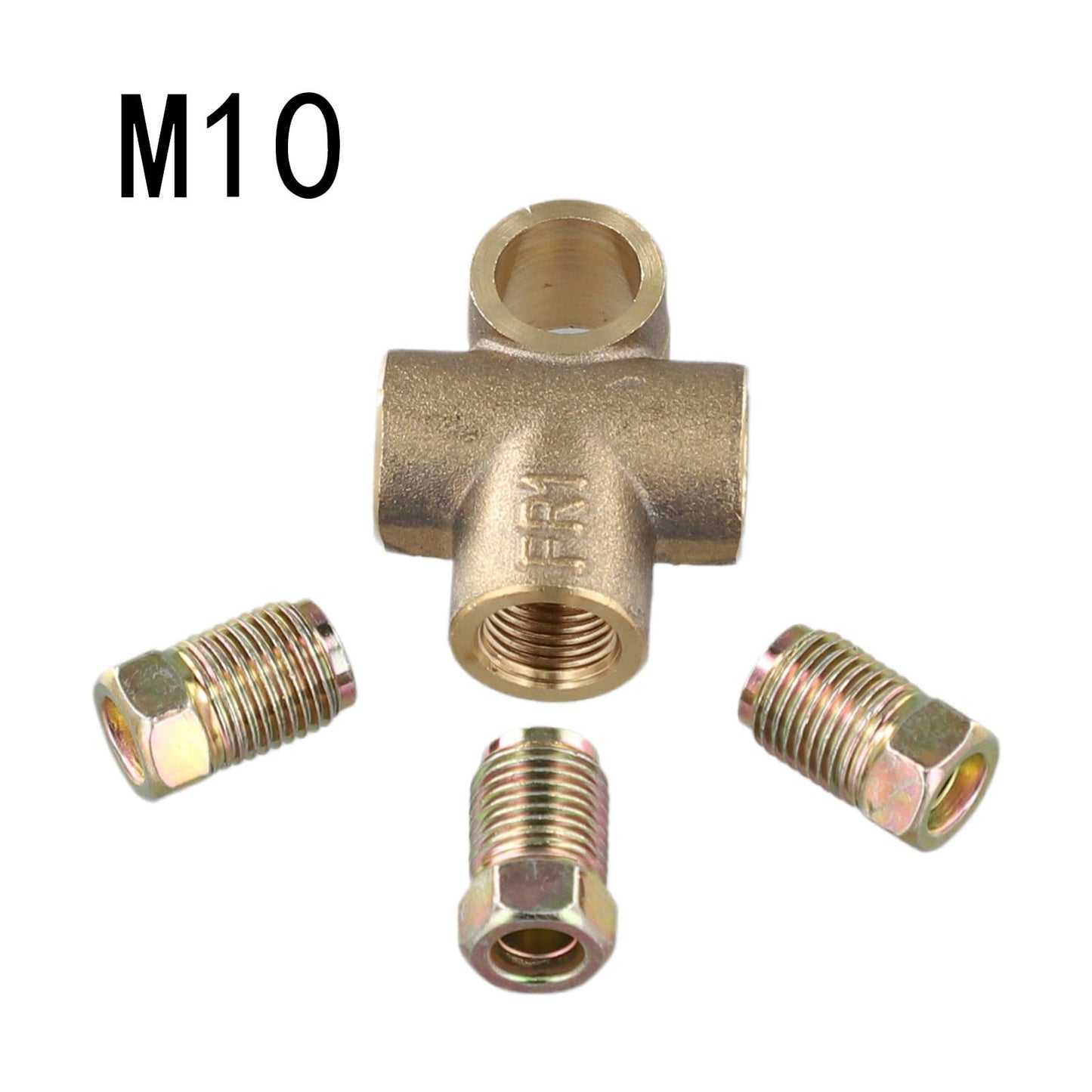 Copper 3-Way Brake Pipe T Piece Tee Fitting With 3 M10 Male Short Nuts For 3/16" Metric Brake Hose Union Automotive Car Truck Parts