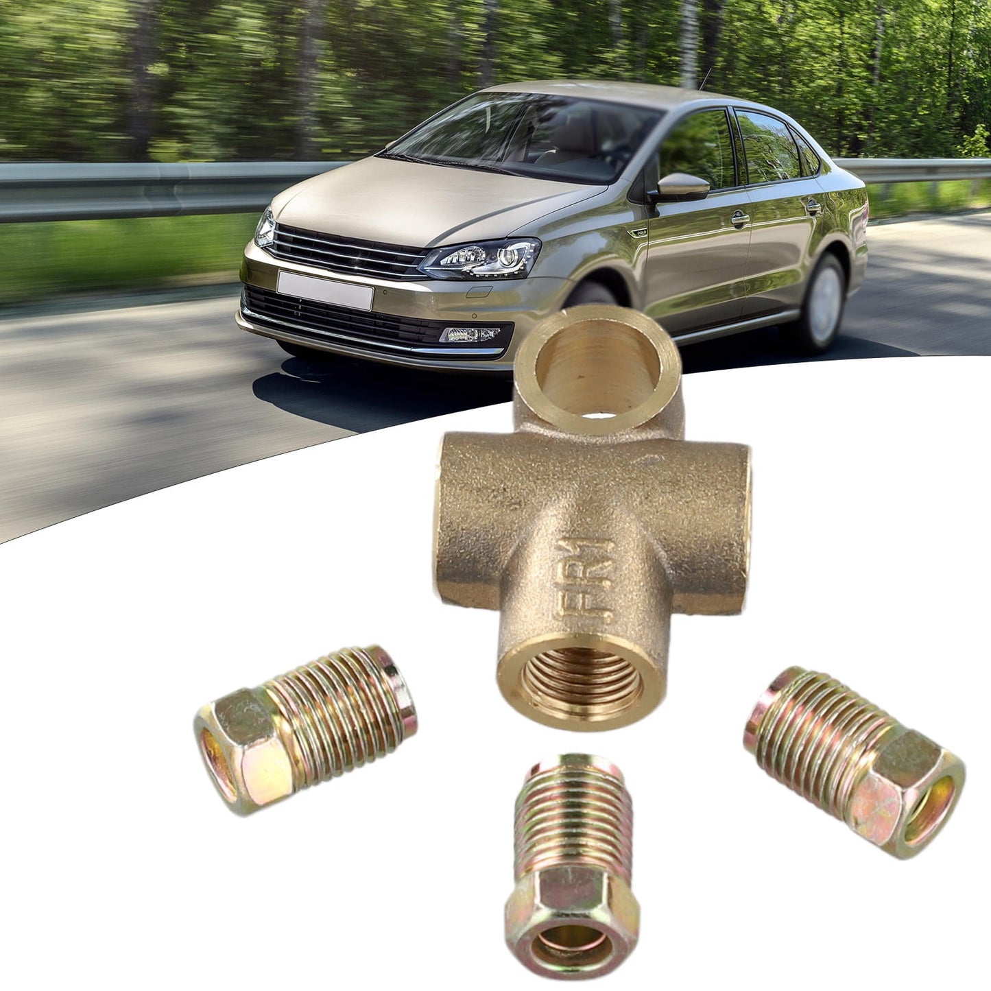 Copper 3-Way Brake Pipe T Piece Tee Fitting With 3 M10 Male Short Nuts For 3/16" Metric Brake Hose Union Automotive Car Truck Parts