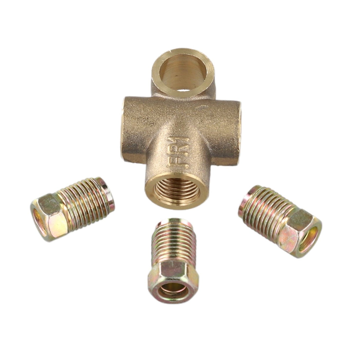 Copper 3-Way Brake Pipe T Piece Tee Fitting With 3 M10 Male Short Nuts For 3/16" Metric Brake Hose Union Automotive Car Truck Parts