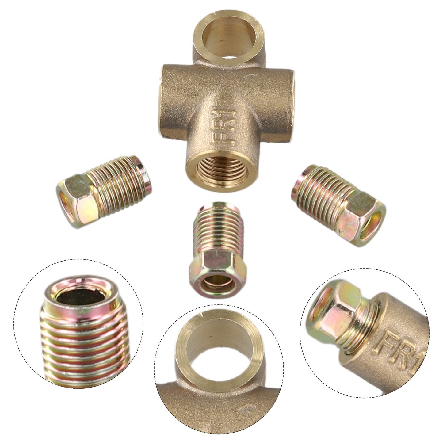 Copper 3-Way Brake Pipe T Piece Tee Fitting With 3 M10 Male Short Nuts For 3/16" Metric Brake Hose Union Automotive Car Truck Parts