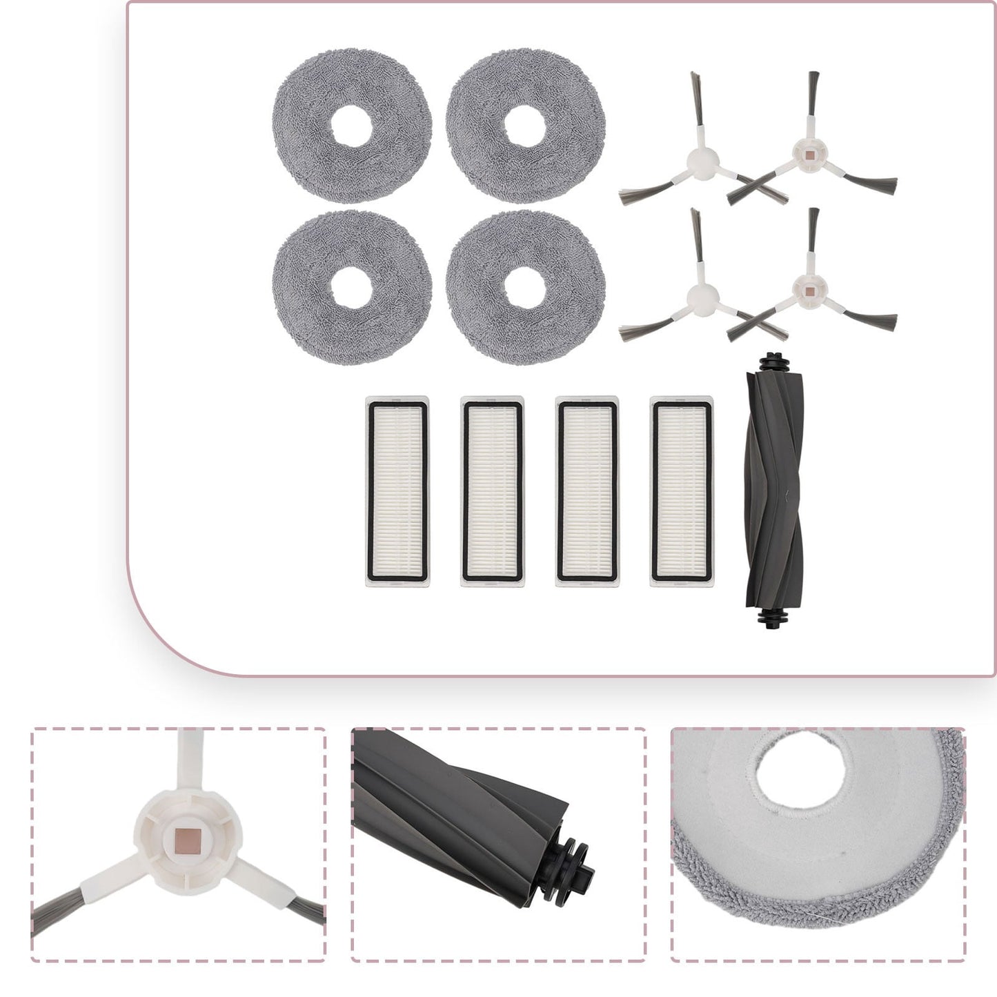Robotic Vacuum Cleaner Parts Kit For L10 & L10S Pro - Main Brush 4 Side Brushes 4 Filters & 4 Mop Cloths Replacement Accessories