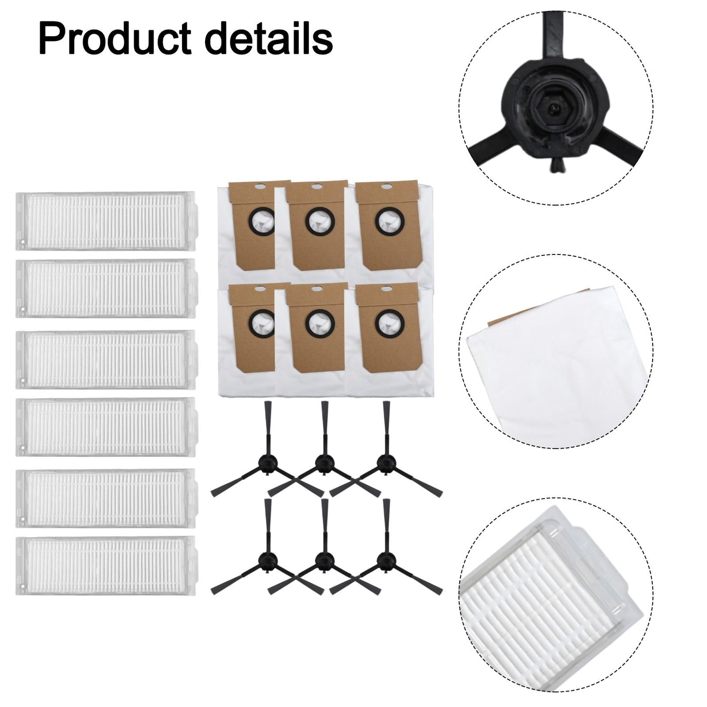 Cecotec Conga 13090 Spin Revol Home Vacuum Filter Dust Bag Side Brush Replacement Kit With 6 Filters 6 Bags 6 Brushes For Efficient Cleaning