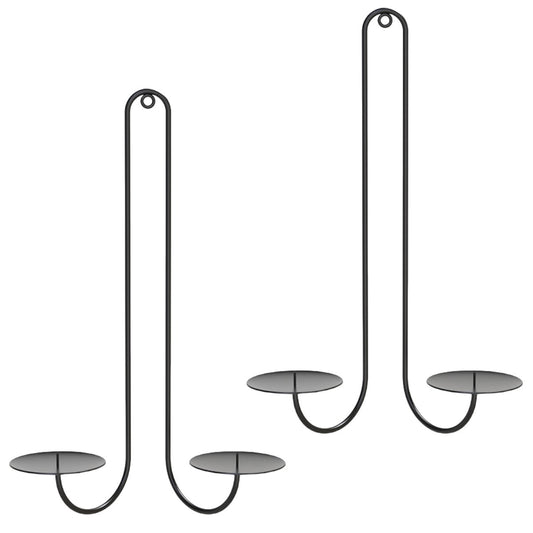 2 pc Wall Mounted Hanging Candle Holder Candlestick Sconces Black Wall Decor