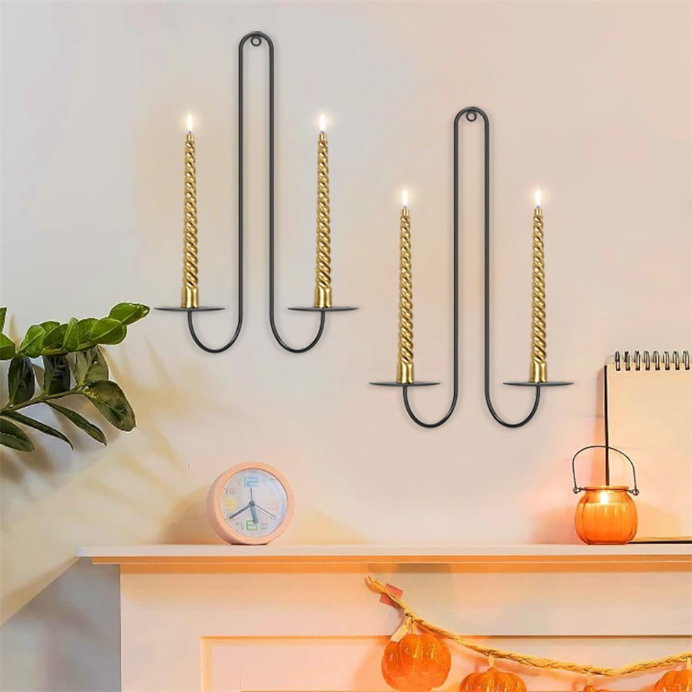 2 pc Wall Mounted Hanging Candle Holder Candlestick Sconces Black Wall Decor