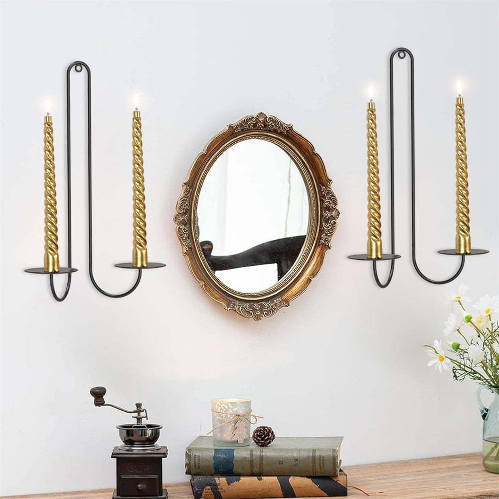 2 pc Wall Mounted Hanging Candle Holder Candlestick Sconces Black Wall Decor