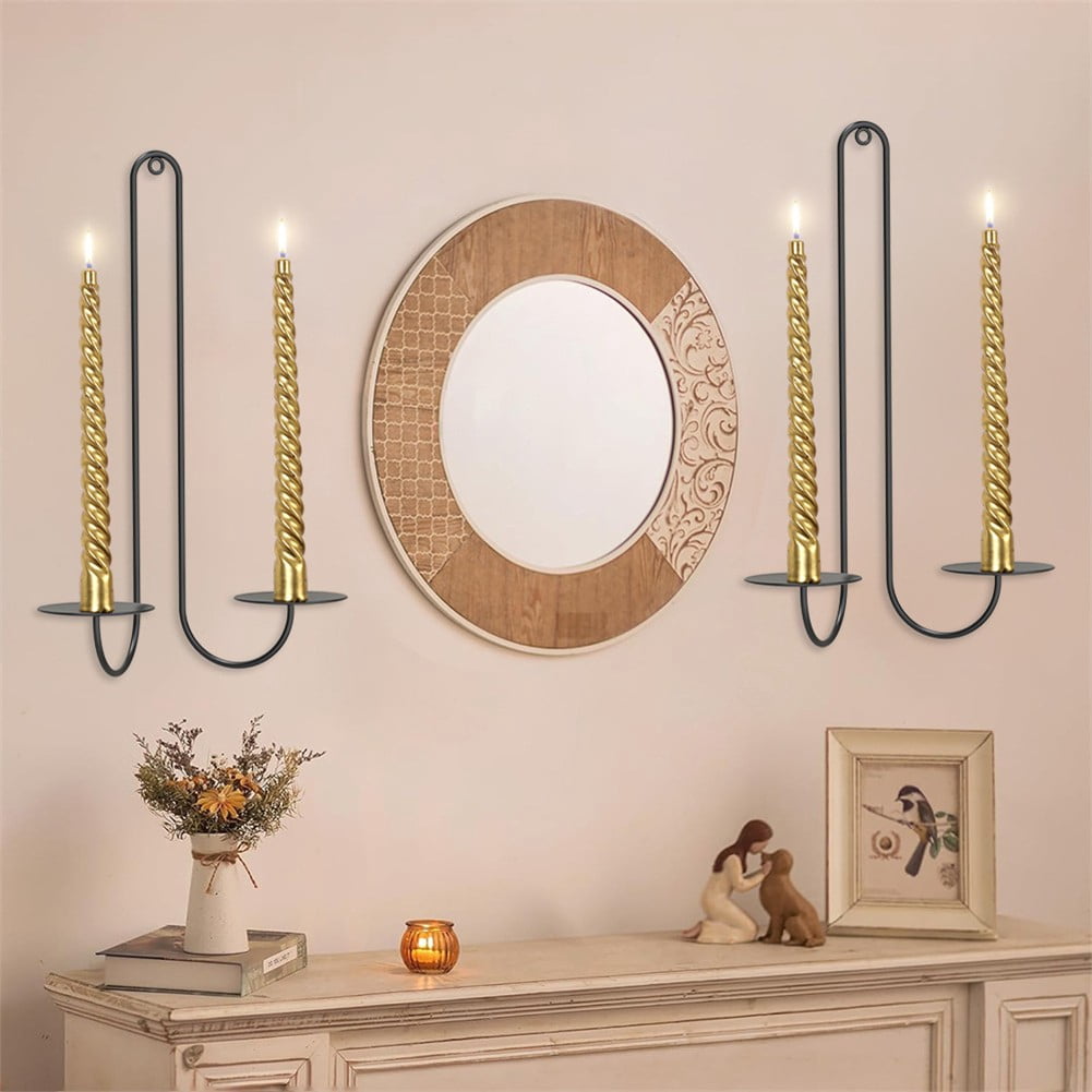 2 pc Wall Mounted Hanging Candle Holder Candlestick Sconces Black Wall Decor