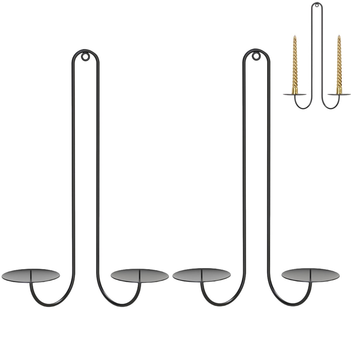 2 pc Wall Mounted Hanging Candle Holder Candlestick Sconces Black Wall Decor