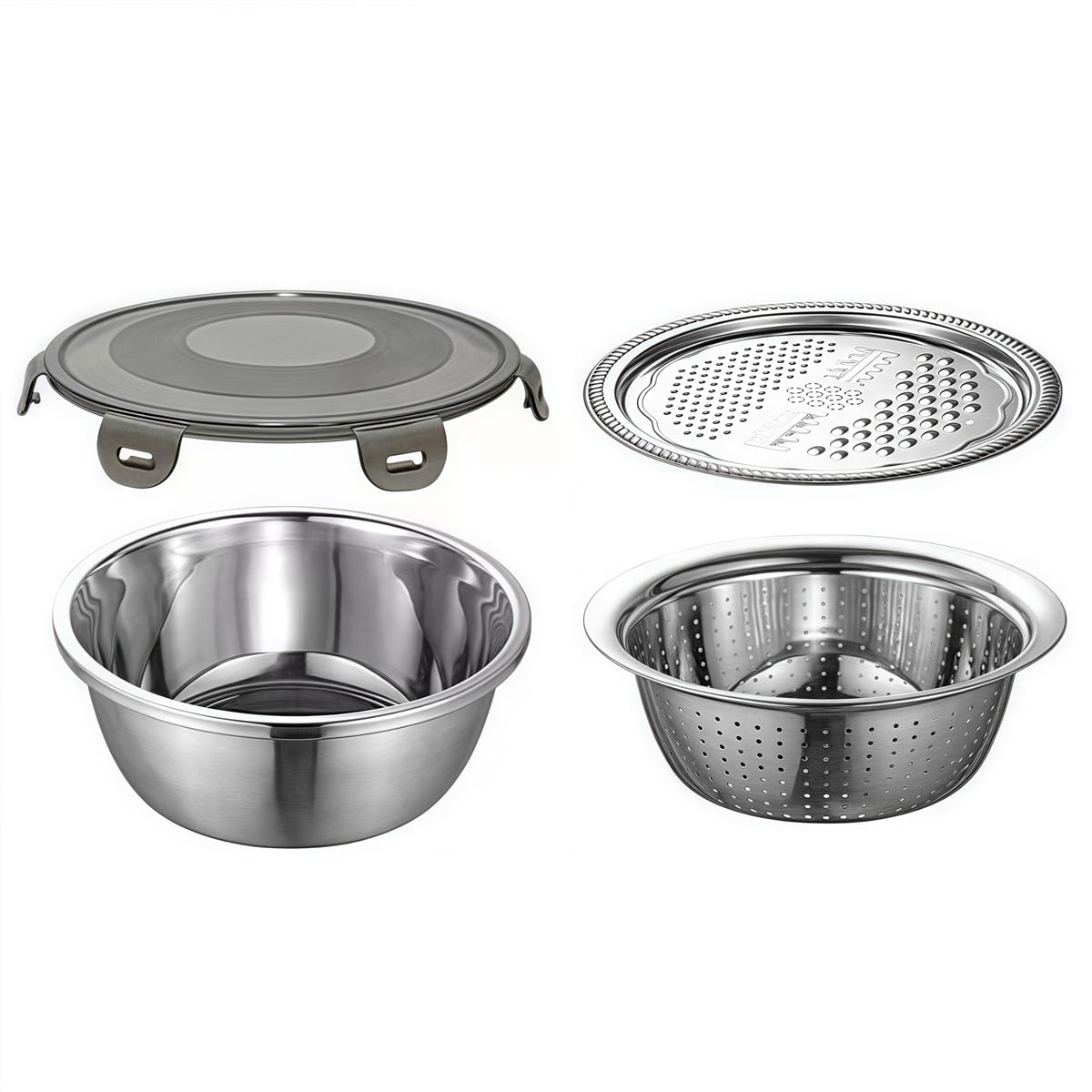4 Pcs Kitchen Mixing Bowls with Grater Lid Stainless Steel Construction