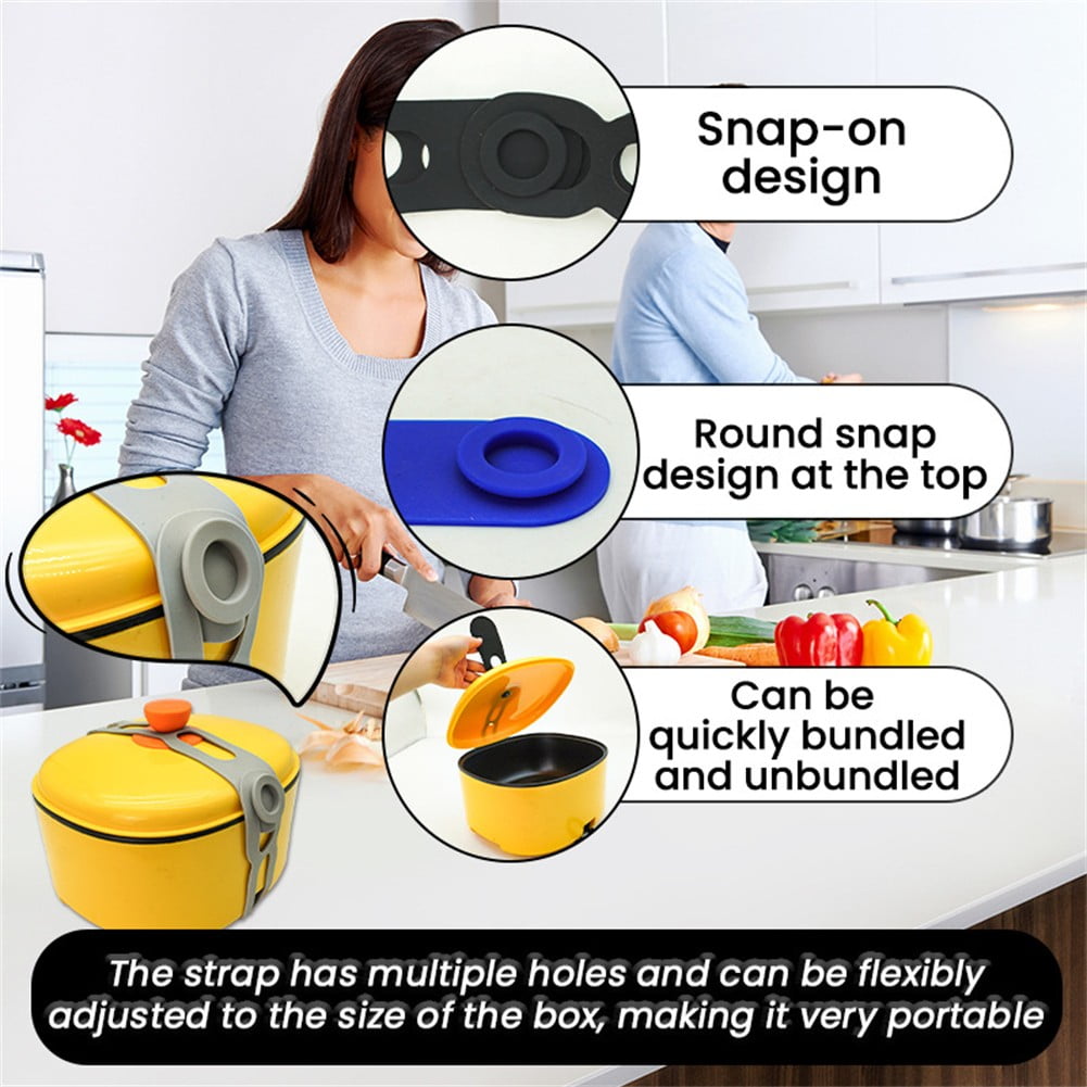 4 Pcs Silicone Latch Strap Tie for Slow Cooker Lid Lunch Box Bundling Organizing Black
