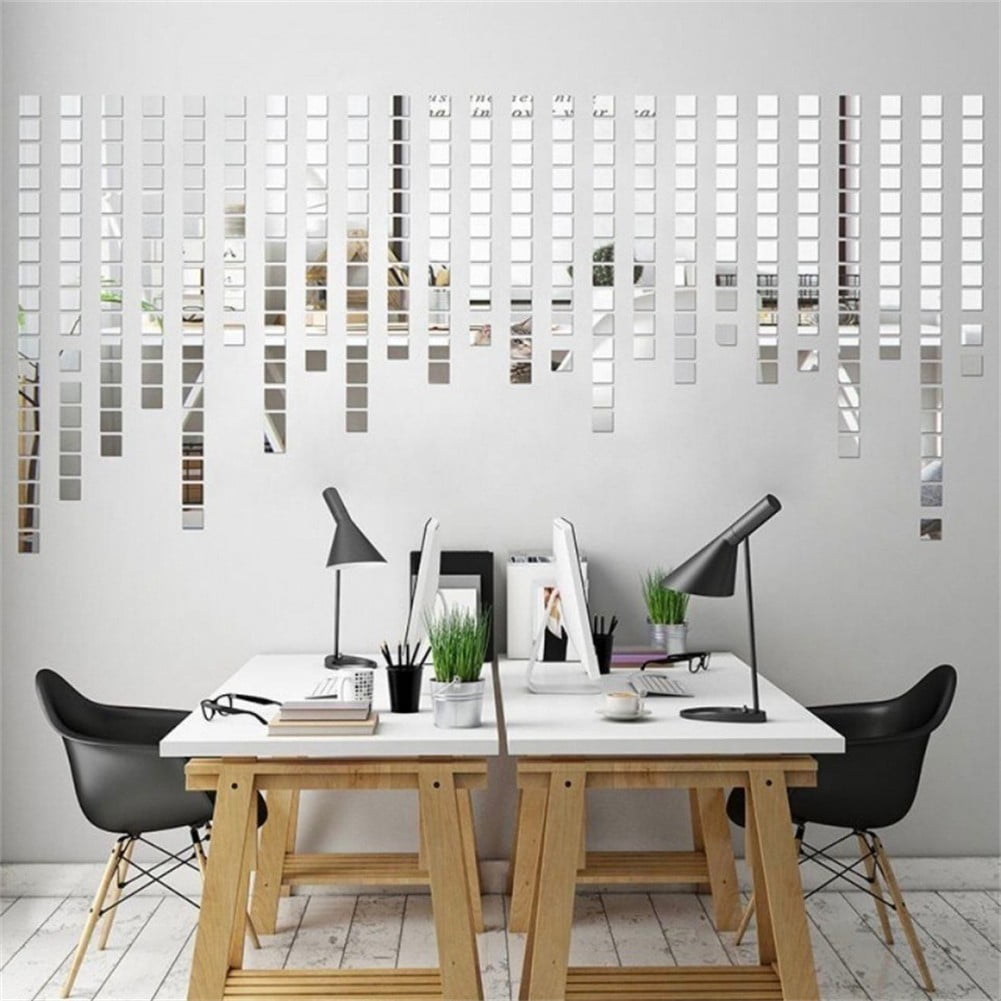 100Pcs Self-Adhesive Real Glass Mini Square Mirror Mosaic Tiles Sticker Bathroom Diy Handmade Craft Home Decoration 10X10Mm Rose gold