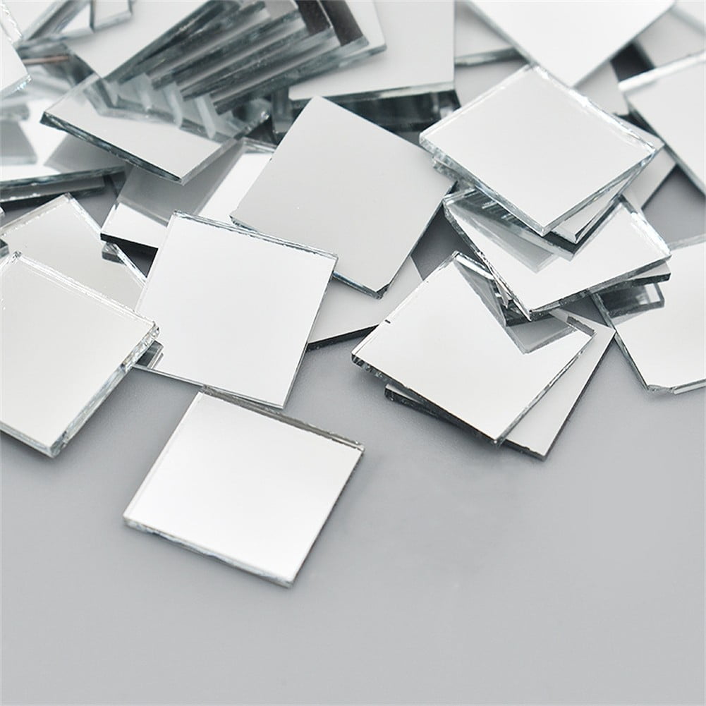 100Pcs Self-Adhesive Real Glass Mini Square Mirror Mosaic Tiles Sticker Bathroom Diy Handmade Craft Home Decoration 10X10Mm Rose gold