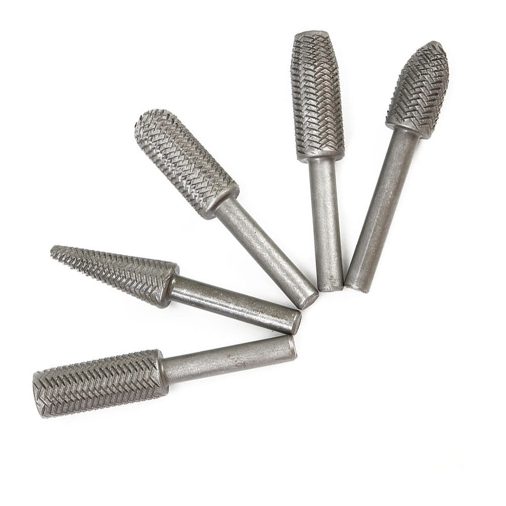5Pcs Metal Cutter Drill Bits Rotary Files Bit Rasp Tungsten Carbide Burr Milling Cutter Drill Bit Set For Steel Grinding Carving As Shown